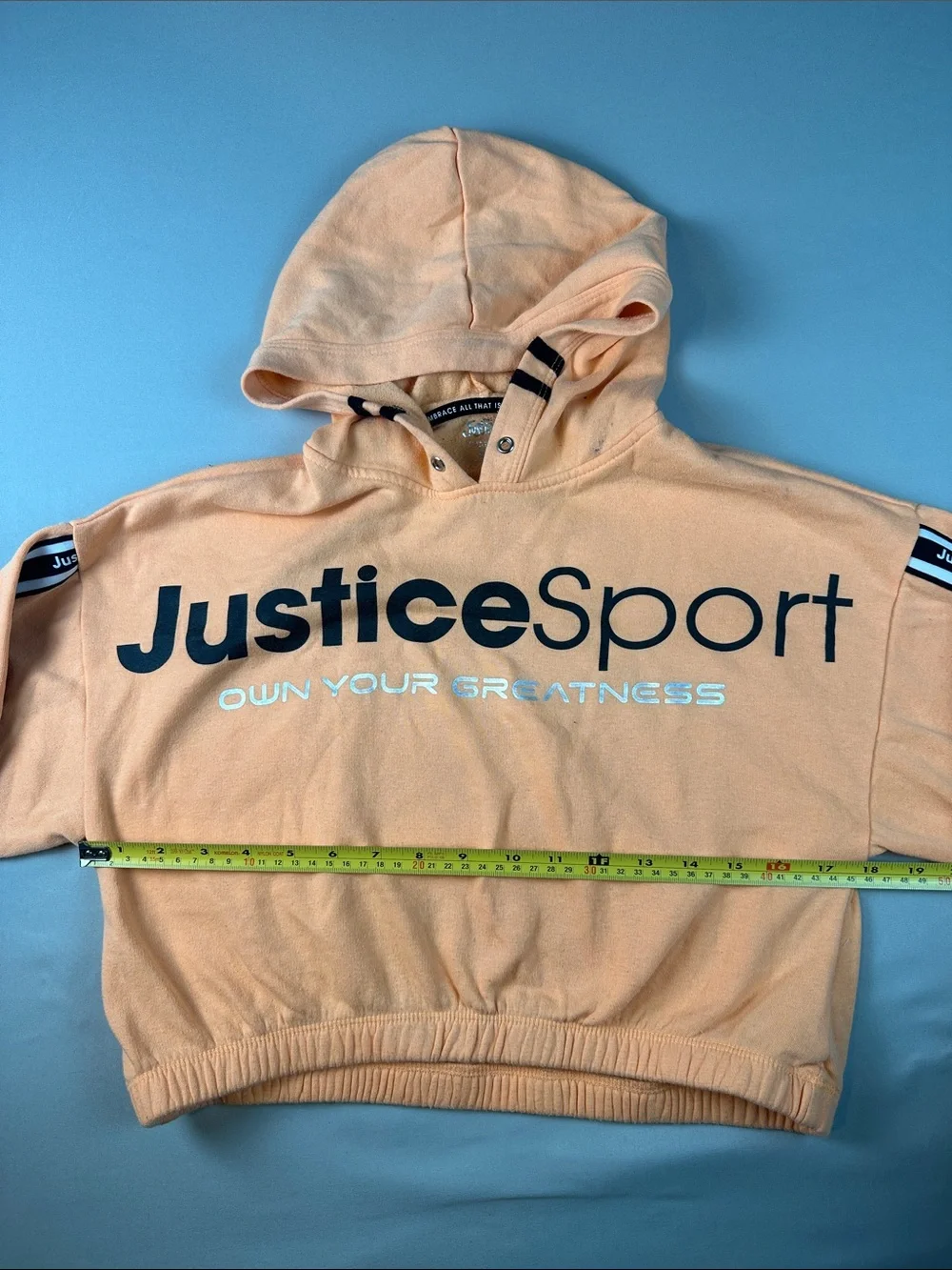 Justice Sport Girls Peach Hooded Crop Sweatshirt Orange Pullover Hood Medium